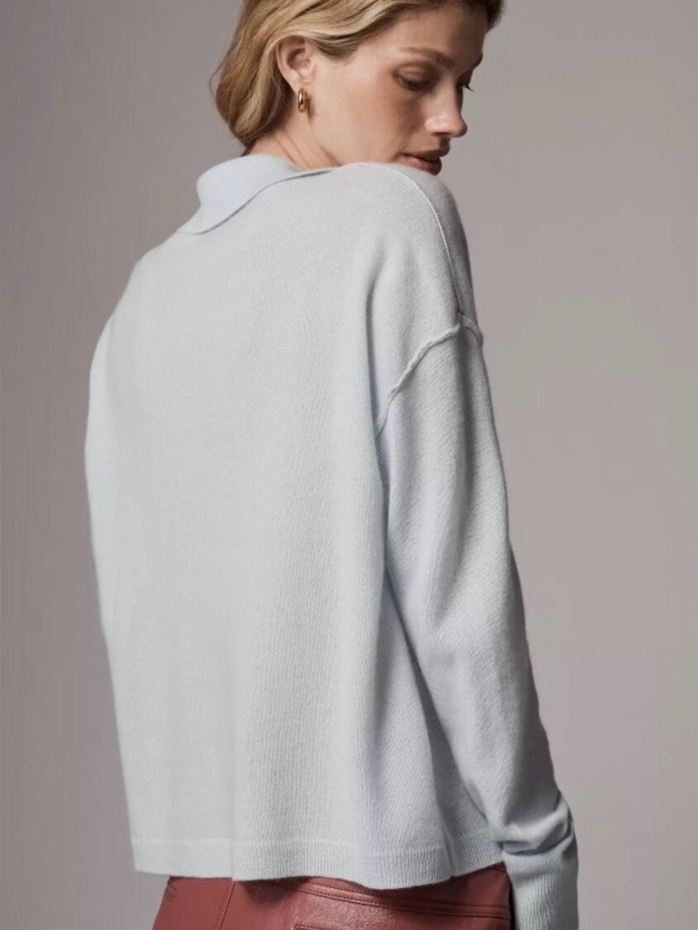 Anthropologie Pilcro The Jensen Cashmere Polo Sweater Dog Light Blue NWT Medium - Picture 2 of 12